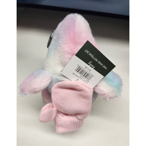 NWT 12-24 mo Hat & Mitten Set, Fluffy Fuzzy Rainbow Laura Ashley New - Picture 6 of 12